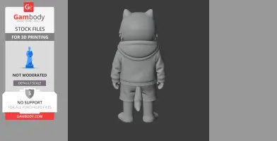 3D model of a dog-like character wearing a hoodie and shorts, viewed from the back.
