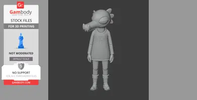 A crocodile-headed figure wearing a dress with an ankh symbol, designed for 3D printing.