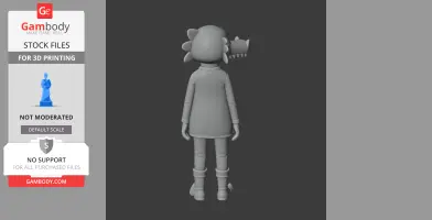 Character figure from Night in the Woods, rear view, wearing a dinosaur costume.