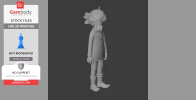 3D model of an anthropomorphic character with a large head and boots, ready for 3D printing.