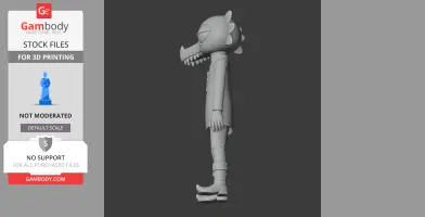Anthropomorphic alligator character from 'Night in the Woods,' in side view, for 3D printing.