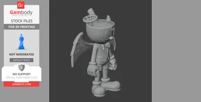 Winged cartoon character with cup-shaped head, bow tie, and classic attire for 3D printing.
