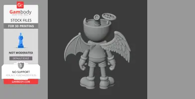 3D model of Cuphead with angel and demon wings, showcasing a halo and devil horns on its head.
