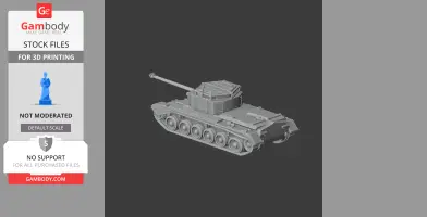 Gray 3D model of A30 Avenger tank on display for 3D printing.
