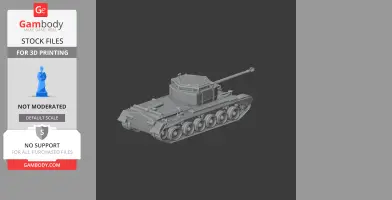 A detailed 3D model of a WWII-era tank with a long barrel and multiple wheels, designed for 3D printing.