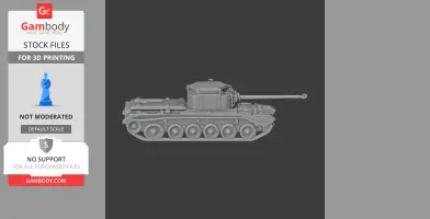 3D model of a detailed A30 Avenger tank with a prominent gun barrel, suitable for printing.