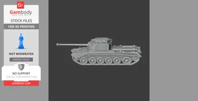 A detailed 3D model of an A30 Avenger tank with a long barrel, designed for 3D printing.