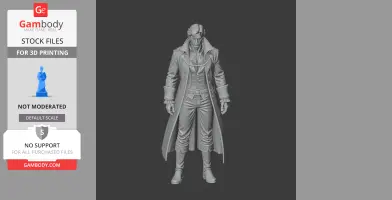 A 3D model of a male character in a long coat and trousers, designed for 3D printing.