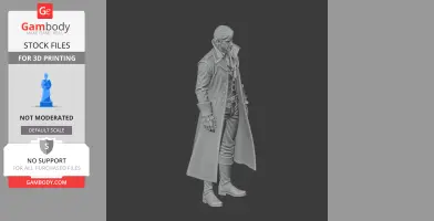 A detailed 3D model of a character in a long coat and boots, with a confident stance.