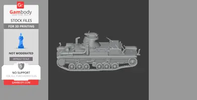 3D model of an A7 medium tank, detailed tracks and turret, side view, for 3D printing.