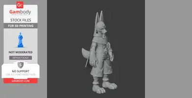 A jackal-headed anthropomorphic figure wearing Egyptian-inspired armor and clothing, ready for 3D printing.