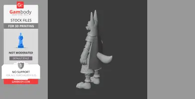 A 3D model of an anthropomorphic canine in armor with large ears and a tail, standing upright.