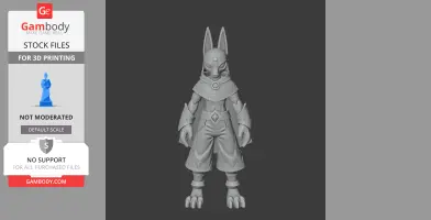 Anthropomorphic Anubis figure with long ears, wearing detailed clothing and accessories. Ideal for 3D printing.