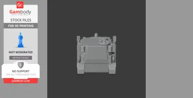 Front view of a detailed 3D printable artillery tank model, gray and unpainted.