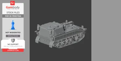 3D model of an Abbot self-propelled artillery tank on display, showcasing detailed tracks and turret.