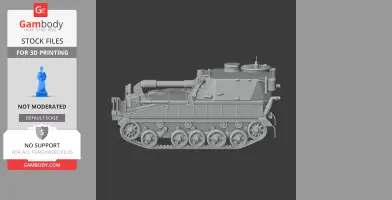 Detailed 3D model of an Abbot self-propelled artillery tank in side view for 3D printing.