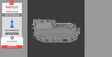 Detailed 3D model of an Abbot artillery tank for 3D printing, showcasing side view.