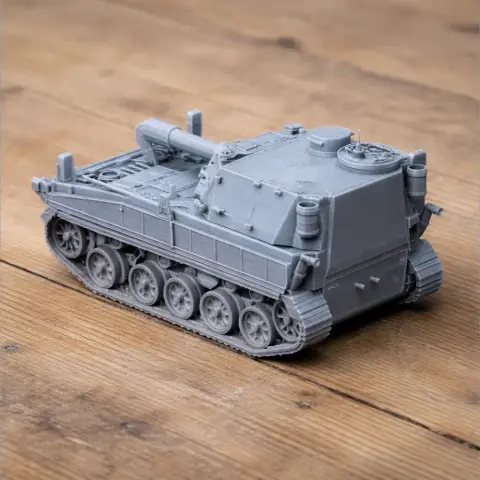 Detailed 3D model of a tank with tracks and turret, designed for 3D printing.