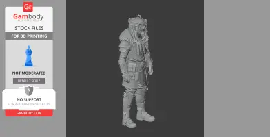 A detailed 3D model of a character in tactical gear and a mask, ready for 3D printing.