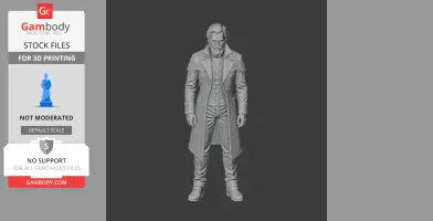 A detailed 3D model of a man in a long coat and boots, standing upright, designed for 3D printing.