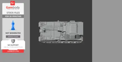 3D model of AHS Krab tank, top view, showing detailed turret and tracks on a dark background.