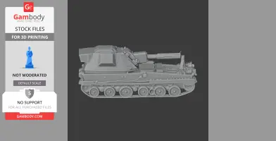 A detailed 3D model of an AHS Krab tank side view, showcasing turret and tracks for printing.