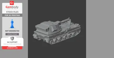 Detailed 3D model of a tank with turret and tracks, designed for 3D printing.