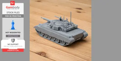 3D printed model of a detailed Al-Zarrar tank on a wooden surface.