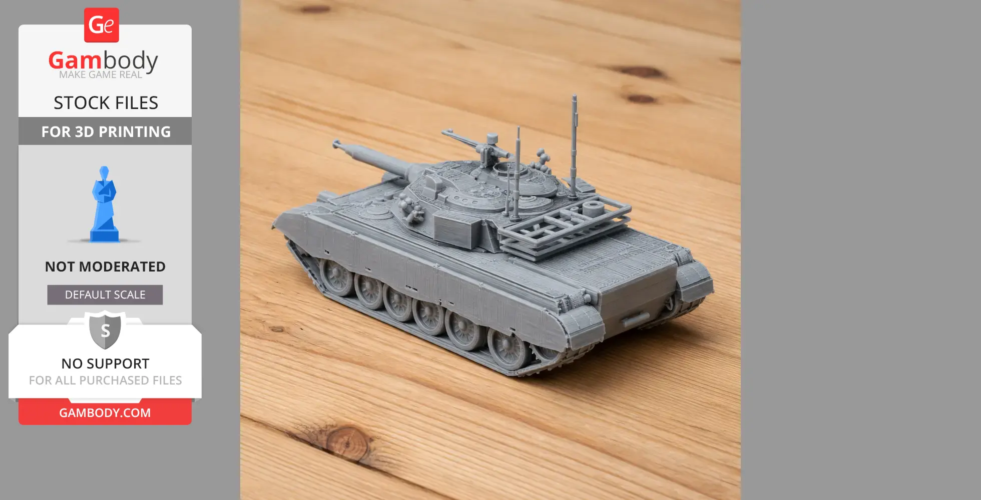 3D printed model of a detailed Al-Zarrar tank on a wooden surface.