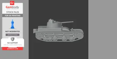 Gray 3D model of an AMR 35 tank, showcasing treads and turret, suitable for 3D printing.