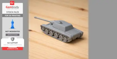 Gray 3D-printed model of an AMX tank on a wooden surface.