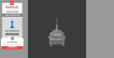 3D model of the AMX-10 RC tank, front view, showcasing a detailed turret and gun.