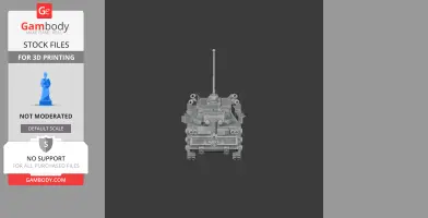 Front view of a detailed 3D tank model with prominent turret, ideal for 3D printing.