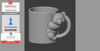 3D model of a mug with a panda-shaped handle for 3D printing.