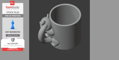 3D model of a mug with a panda-shaped handle on a gray background.