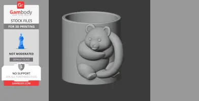 3D model of a panda hugging a cylindrical mug, designed for 3D printing.