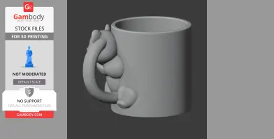 A gray mug with a panda-shaped handle for a 3D printable wall hook design.