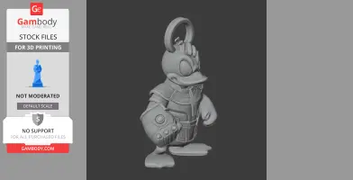 A 3D model of a duck in armor with a large gauntlet, featuring a ring on its head.