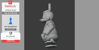 3D model of a mashup figure combining a duck character and a powerful figure with a large ring on top.