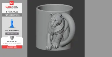 A 3D-printed mug featuring a detailed panther design with the tail forming the handle.