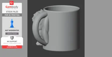 A 3D model of a plain mug featuring a handle shaped like a panther's face for 3D printing.