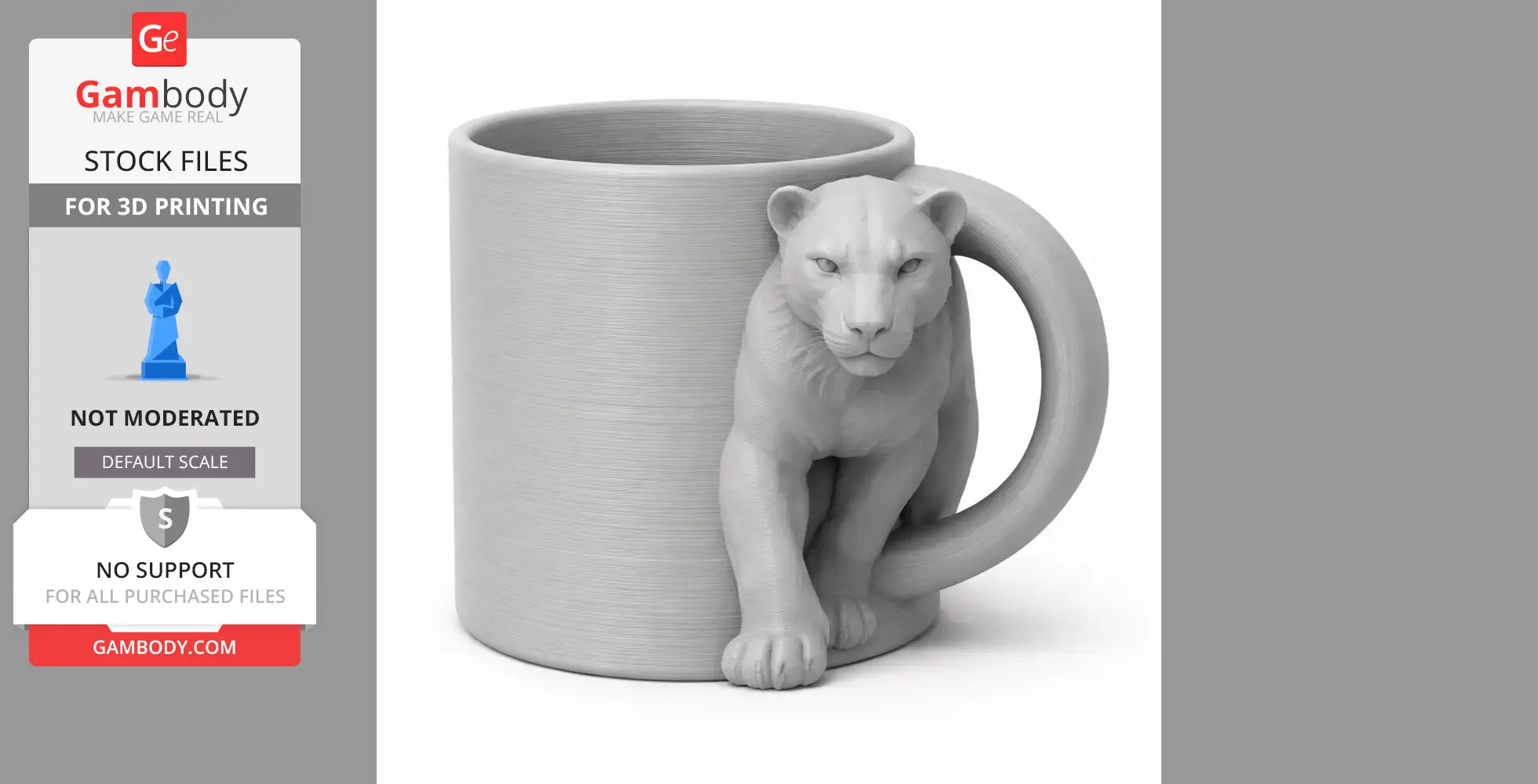 3D printed mug with a panther design integrated into the handle, combining functionality and art.