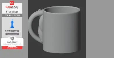 Gray 3D model of a mug with a panther handle design for 3D printing.