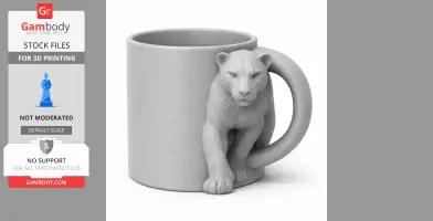 3D printed mug with a panther design integrated into the handle, combining functionality and art.