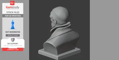 3D printed bust model of a historical warrior with a ruffled collar, viewed from the back.