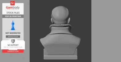 3D bust of a historical warrior from behind, featuring a ruffled collar and smooth head.