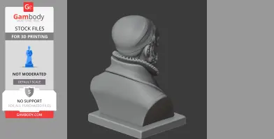 3D model of a historical warrior bust with a ruffled collar, shown from the back view.