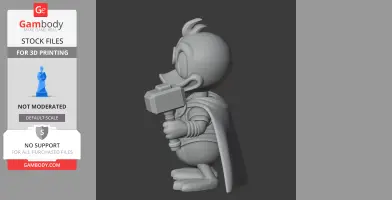 Duck figure with a Thor-like costume, holding a hammer, standing side view.