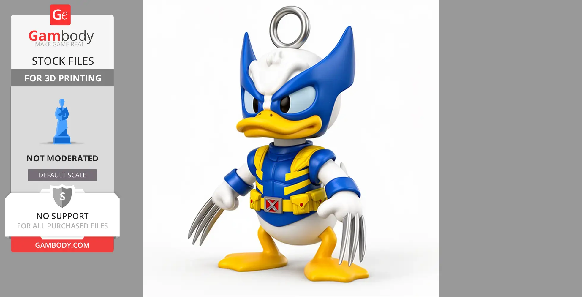 Donald Duck Wolverine Ring Figure - Mashup Figure STL