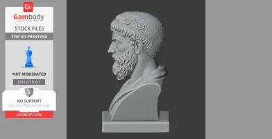Side profile of a classical bearded bust on a pedestal, in 3D printable STL format.